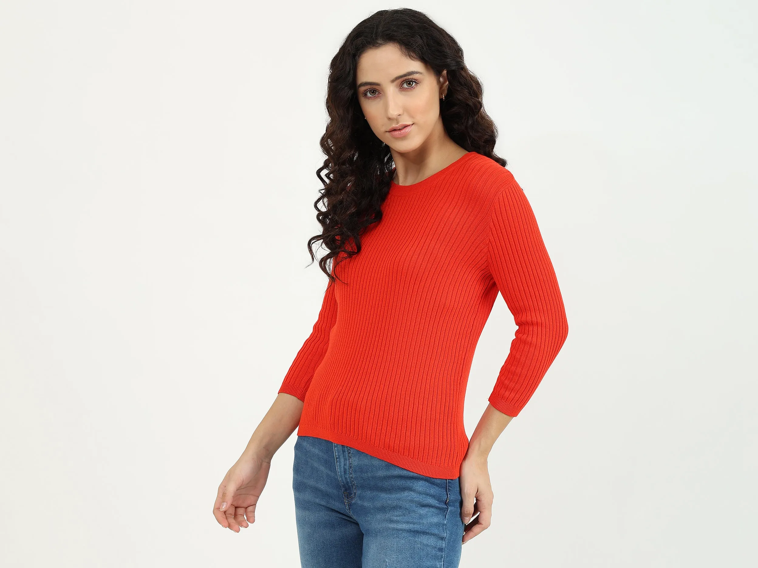 Ladies Round Neck Ribbed Sweatshirt
