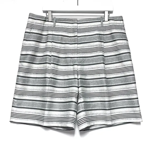 Lafayette 148 Rivington Bermuda Shorts Mica Stripe Size 14 Cotton Linen Blend
