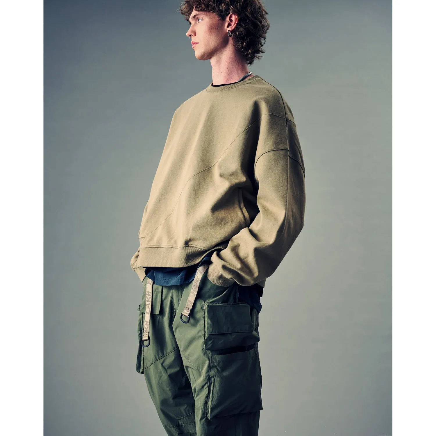 LAKH Men Irregular Patched Crewneck Sand IPC-SAND
