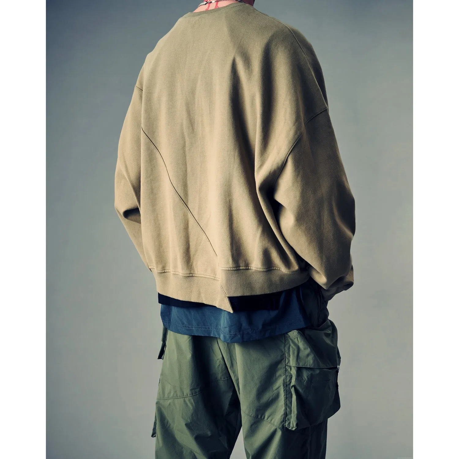 LAKH Men Irregular Patched Crewneck Sand IPC-SAND