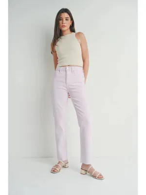 Lavender Haze Cut-Off Cropped Straight Leg Jeans