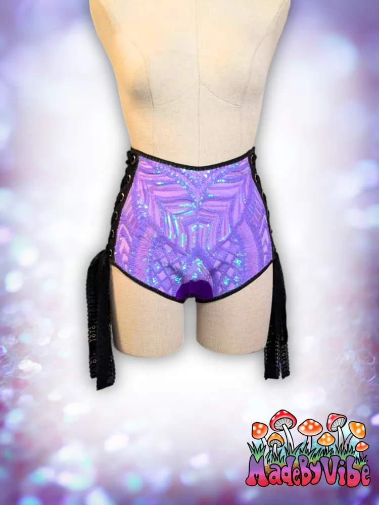 Lavender Haze High Waisted Side Lace Booty Shorts - Ready to Ship