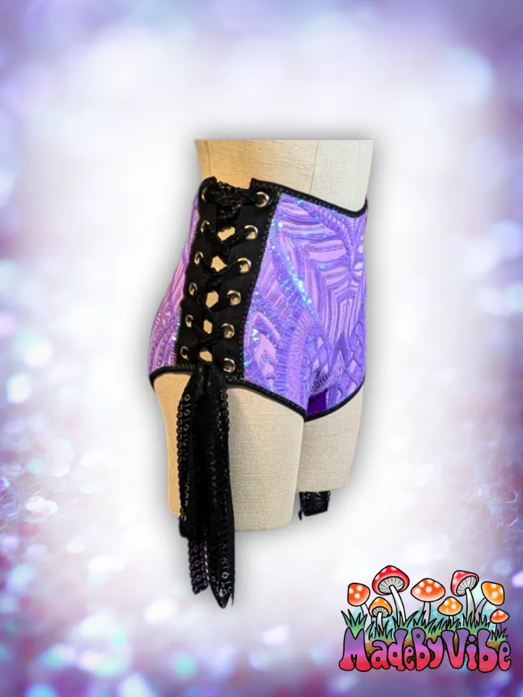 Lavender Haze High Waisted Side Lace Booty Shorts - Ready to Ship