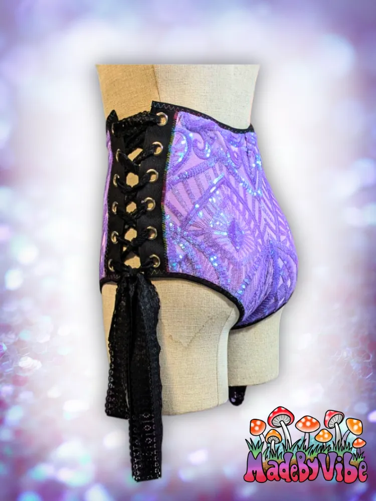 Lavender Haze High Waisted Side Lace Booty Shorts - Ready to Ship