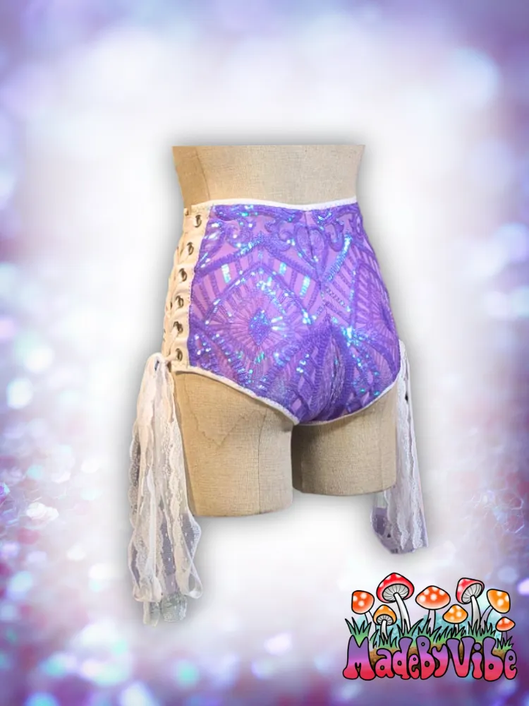 Lavender Haze High Waisted Side Lace Booty Shorts - Ready to Ship