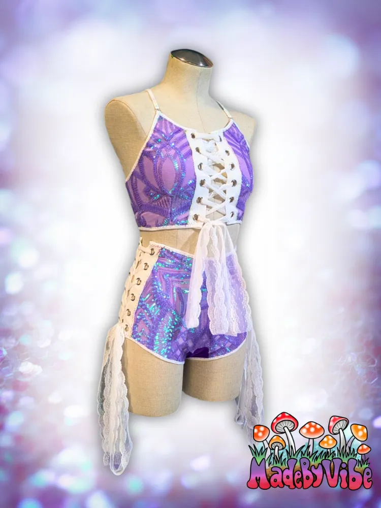 Lavender Haze High Waisted Side Lace Booty Shorts - Ready to Ship