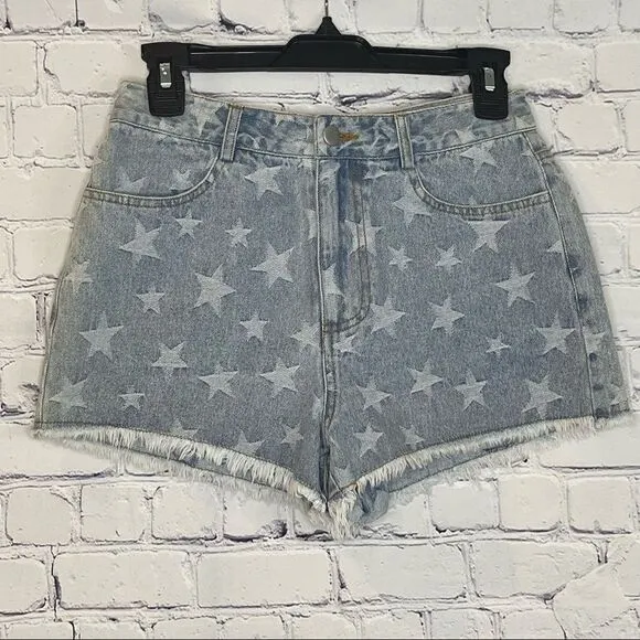 Le Lis Star Print Denim Shorts