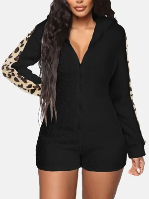 Leopard Bear Hooded Cute Fuzzy Romper