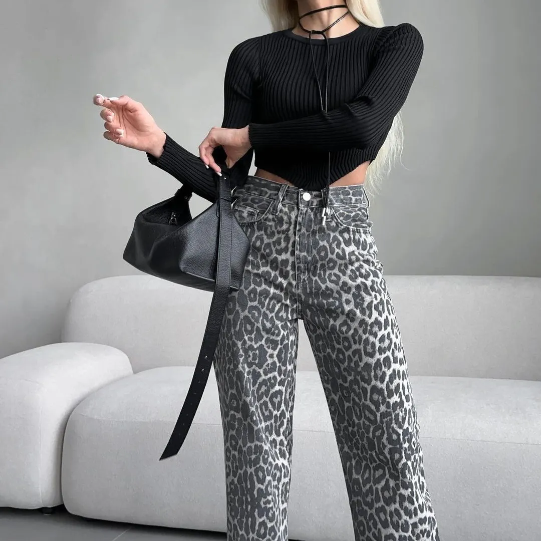 Leopard Chic Women's Wide-Leg Denim