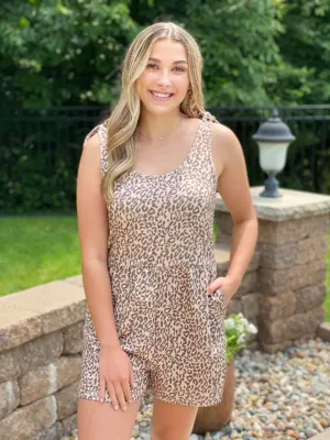 Leopard Print Shoulder Tie Romper