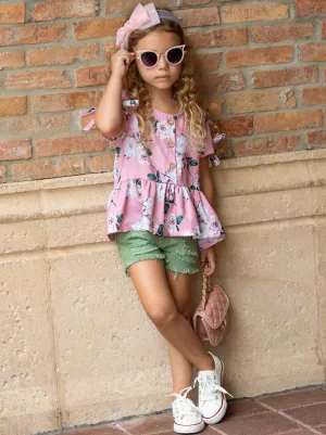 Let's Get Flowers Denim Short Set