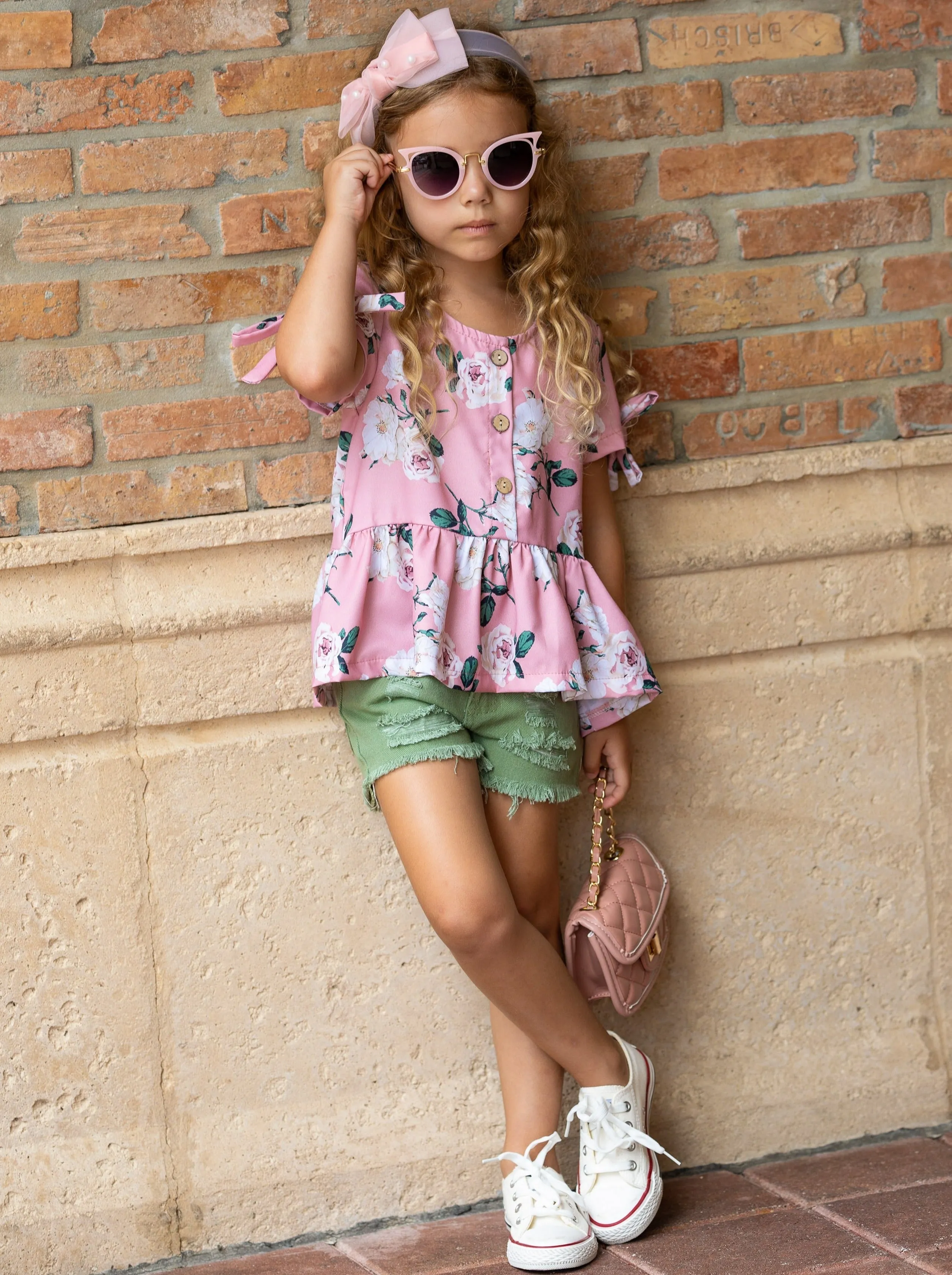 Let's Get Flowers Denim Short Set