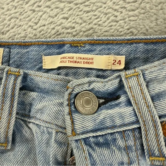 Levi's Jeans Women's Sz 25x25 Ribcage Straight Button Fly Light Blue Flare Denim