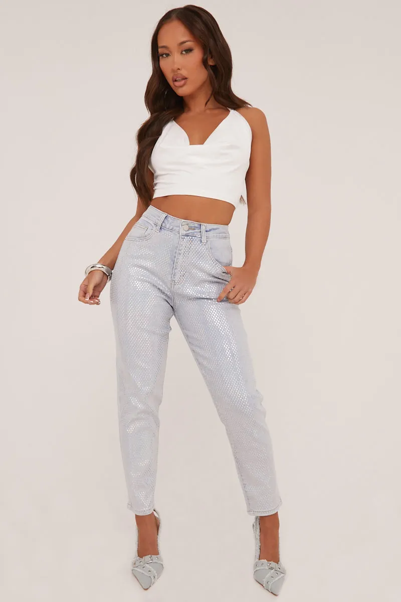 Light Blue Iridescent Detail Straight Leg Jeans - Esmee