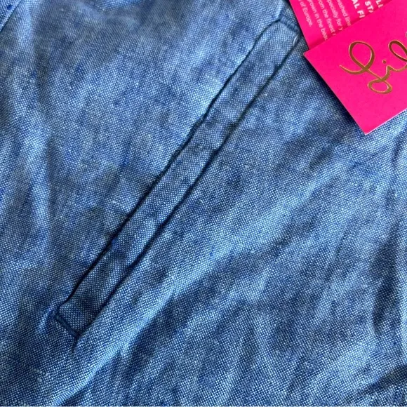 Lilly Pulitzer Women's XL Brea Linen Shorts Scalloped Beckon Blue Pull On NEW