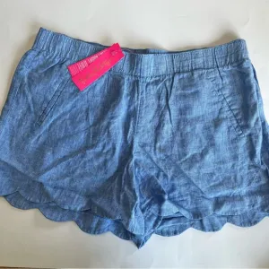 Lilly Pulitzer Women's XL Brea Linen Shorts Scalloped Beckon Blue Pull On NEW