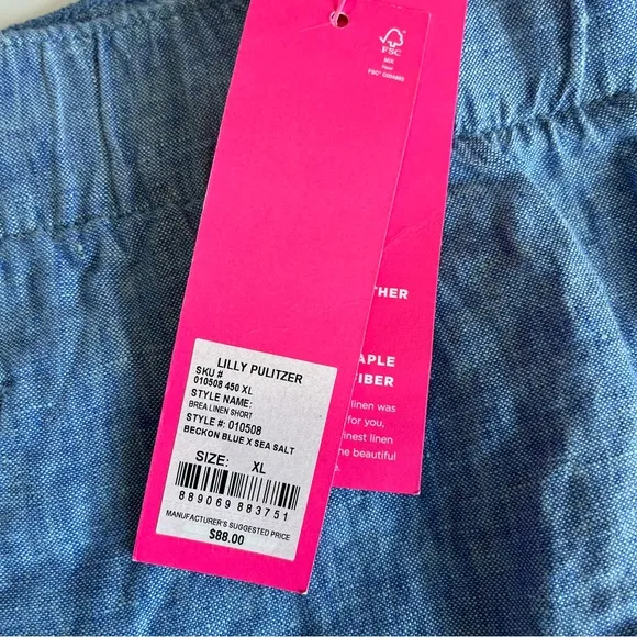Lilly Pulitzer Women's XL Brea Linen Shorts Scalloped Beckon Blue Pull On NEW
