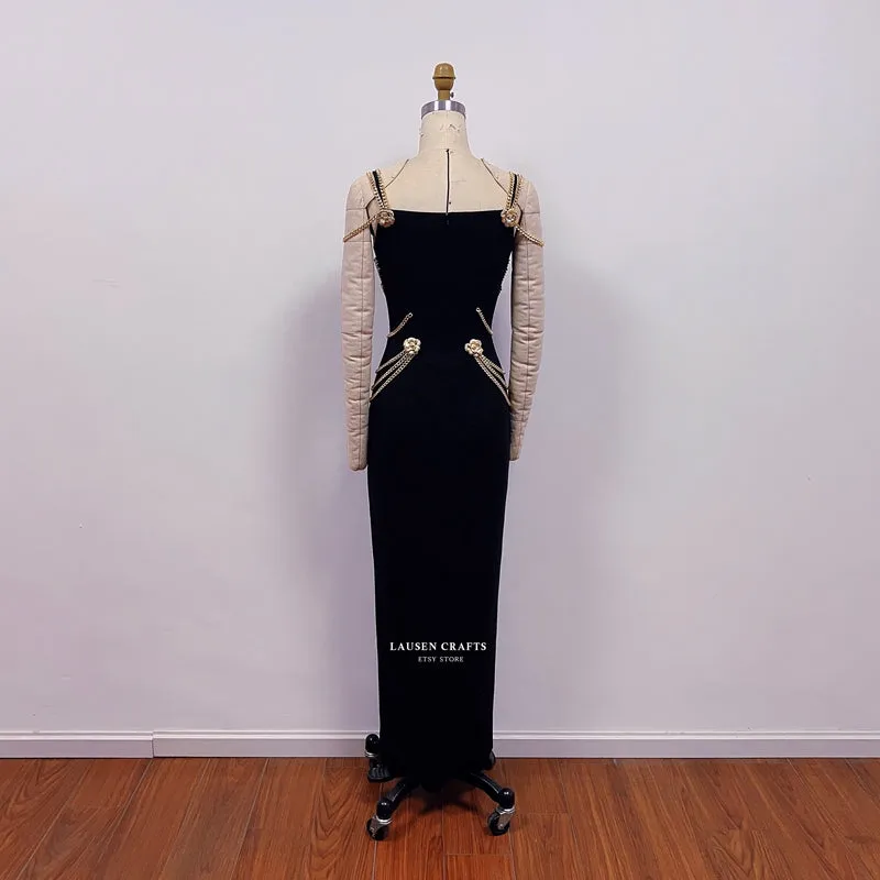Lily-Rose Depp Inspired Black Dress with Gold Chains Met Gala 2019