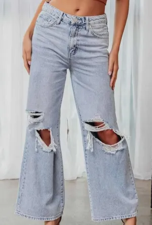 Lily Wide Leg Distressed Jeans