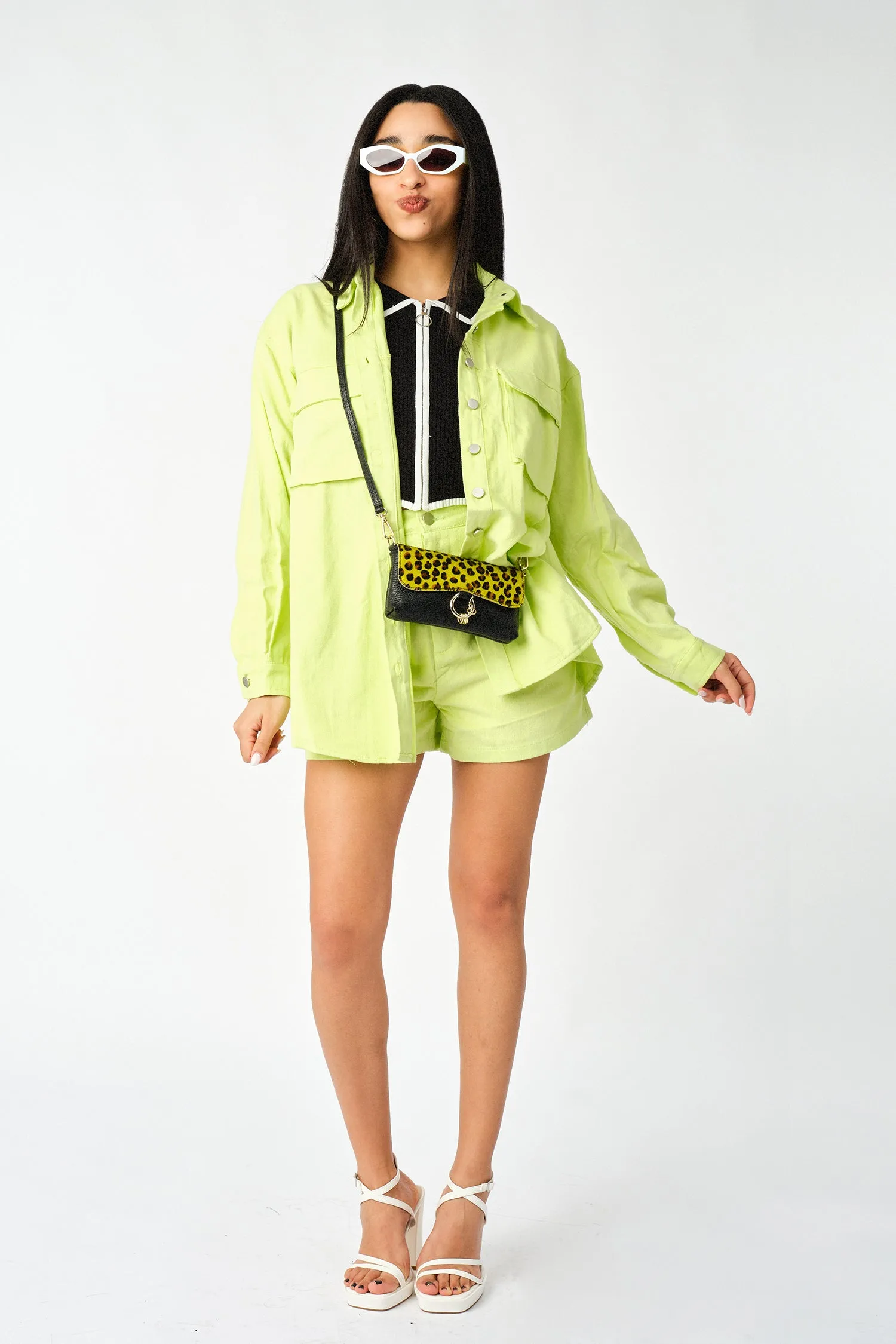 Lime Green Soft Denim High Waisted Shorts