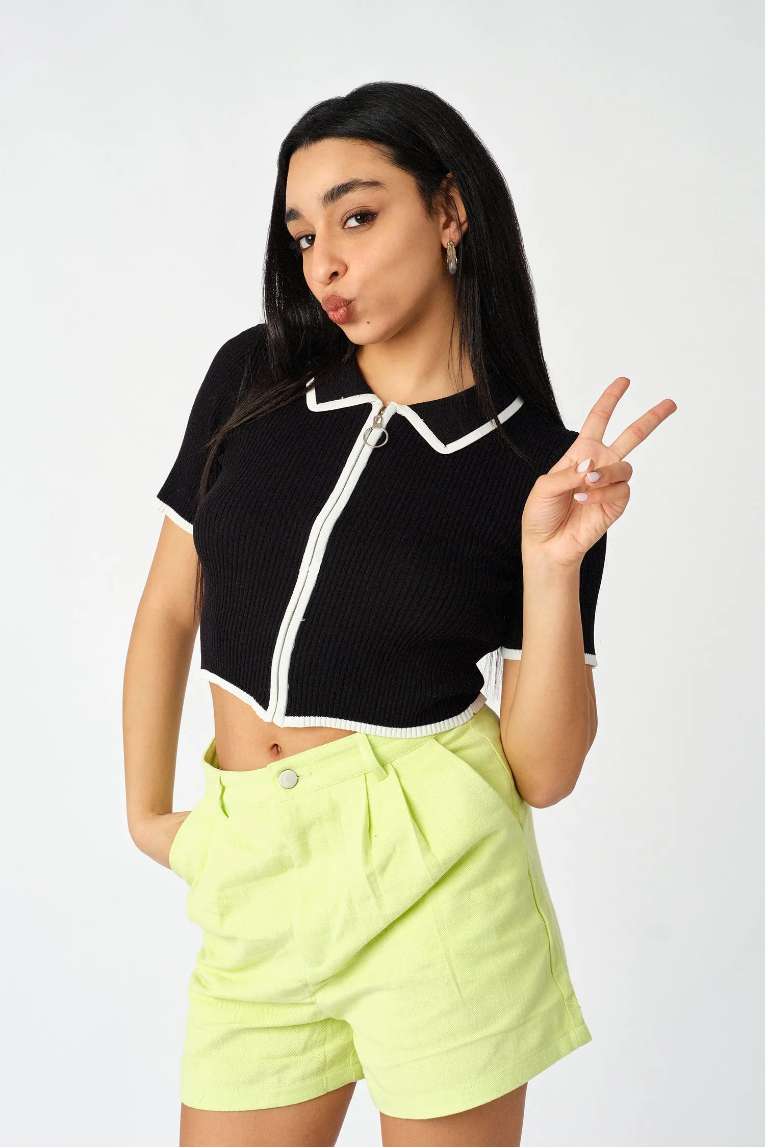 Lime Green Soft Denim High Waisted Shorts