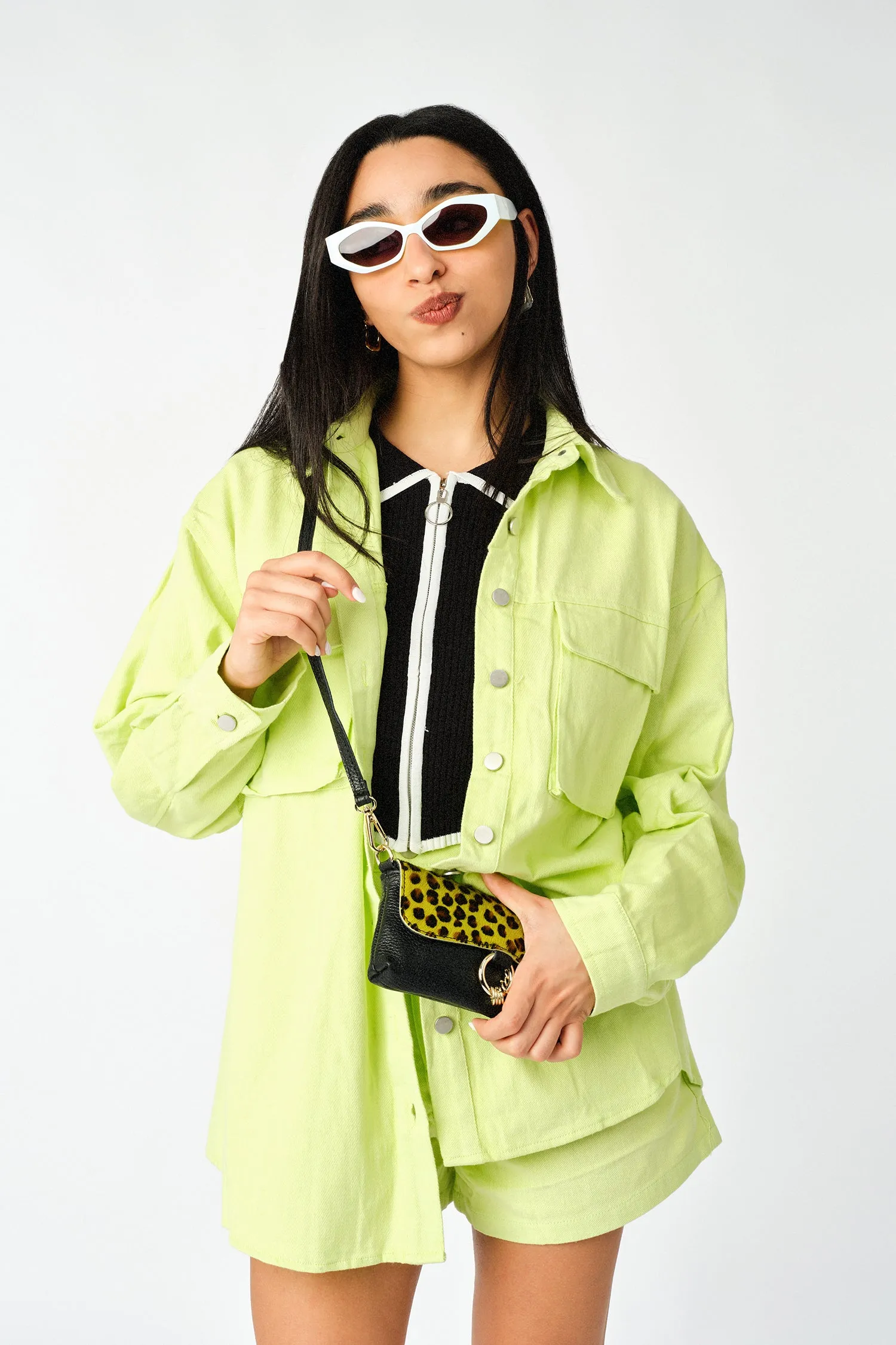 Lime Green Soft Denim High Waisted Shorts