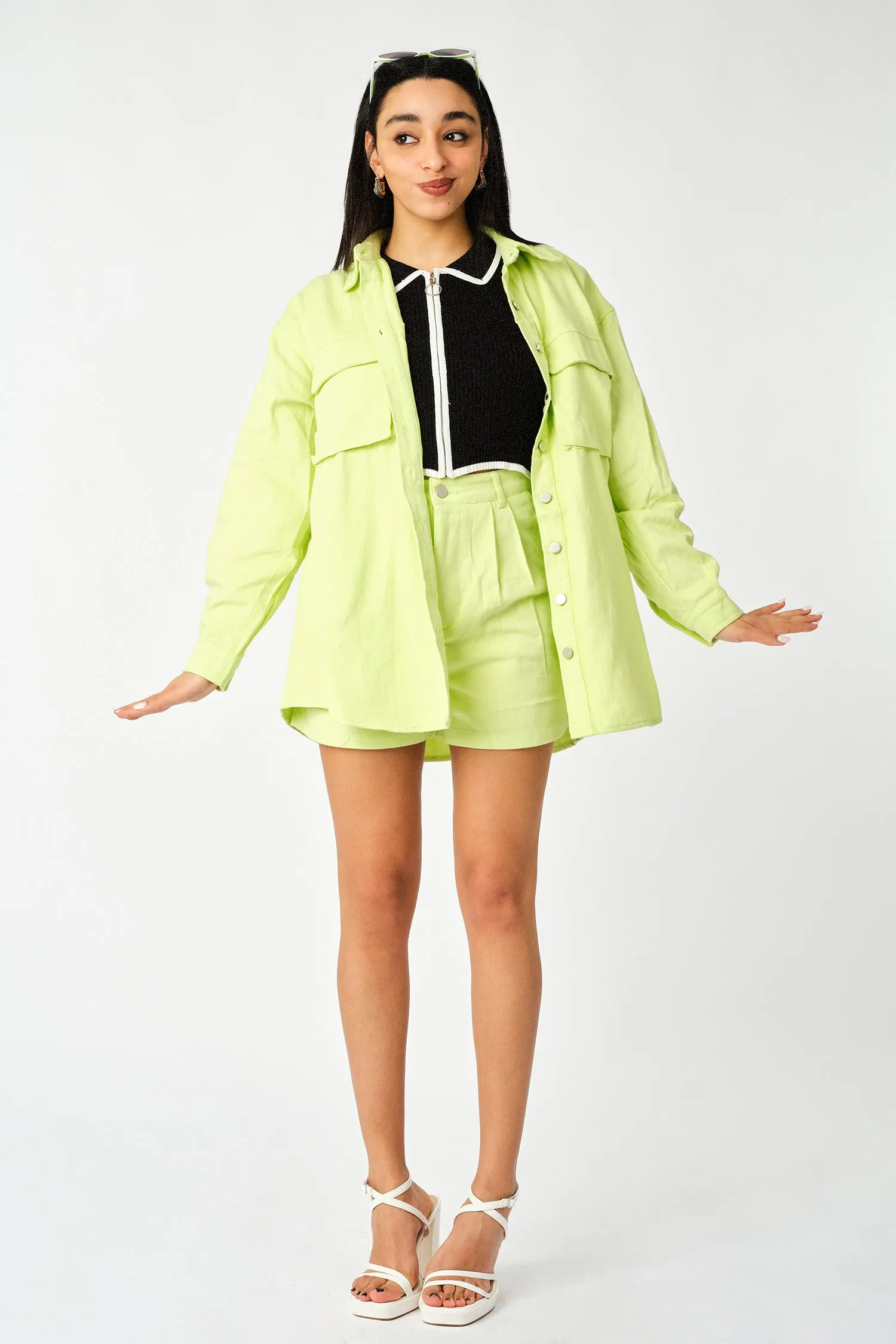Lime Green Soft Denim High Waisted Shorts