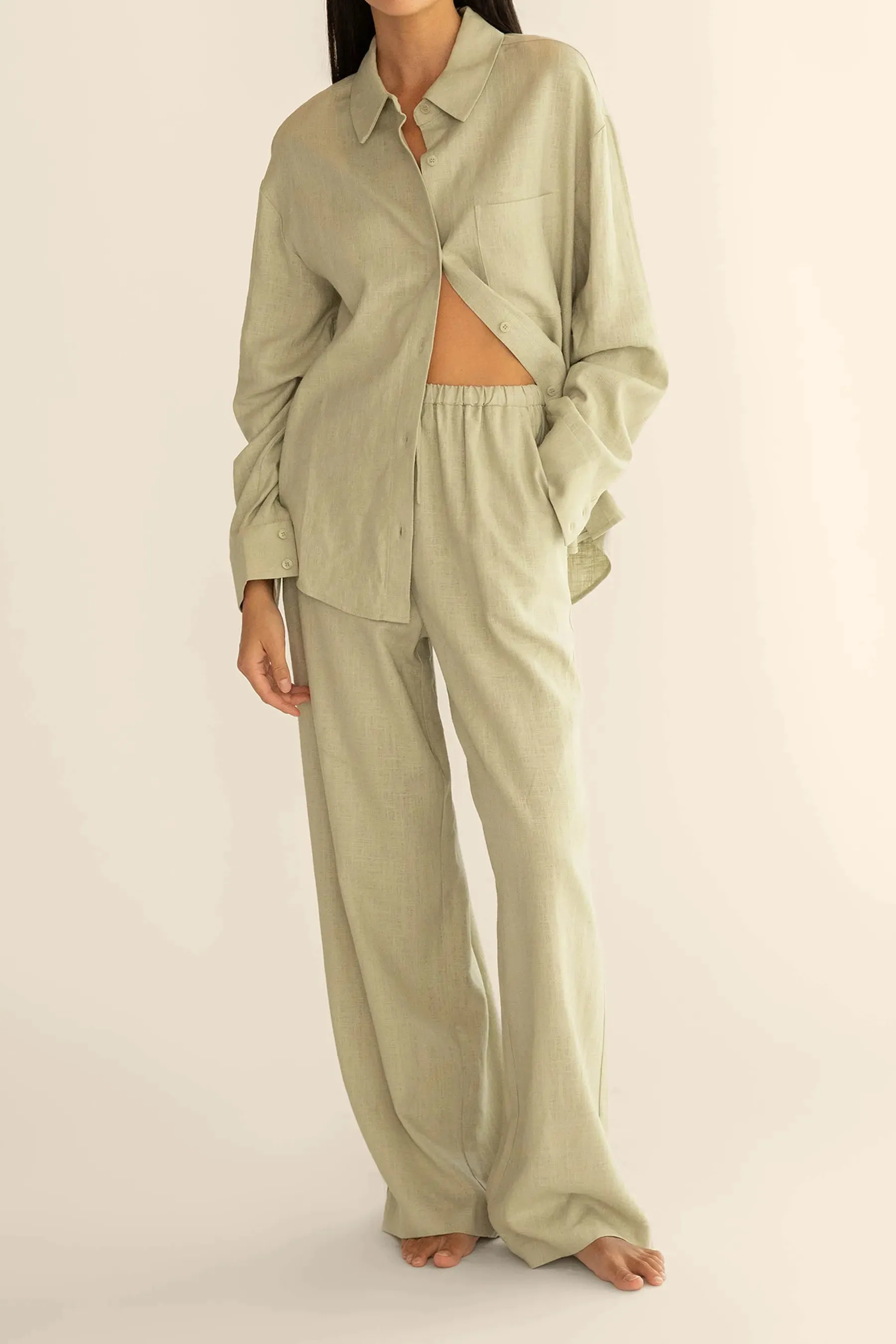 Linen Blend Wide Leg Pant