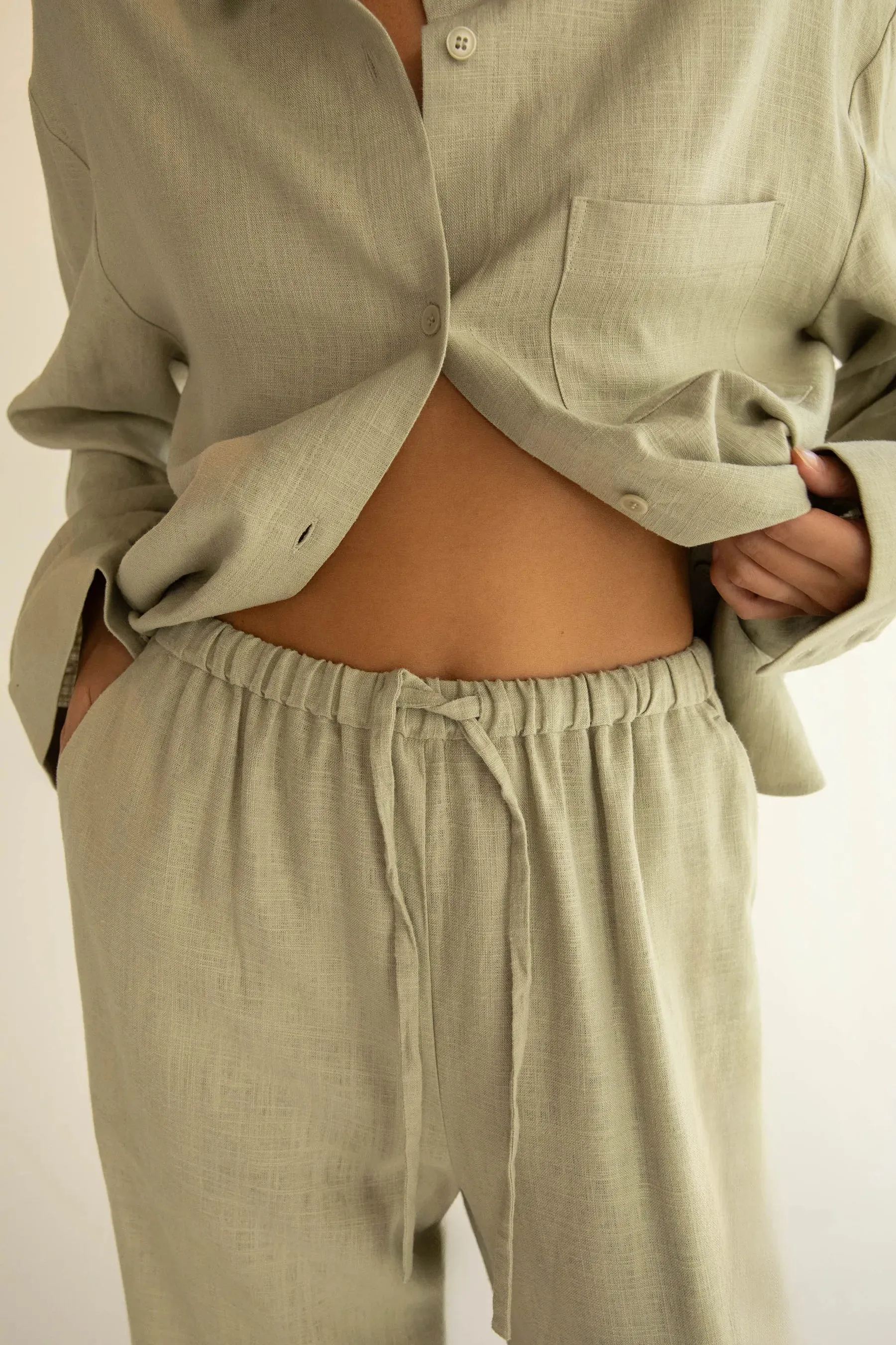 Linen Blend Wide Leg Pant