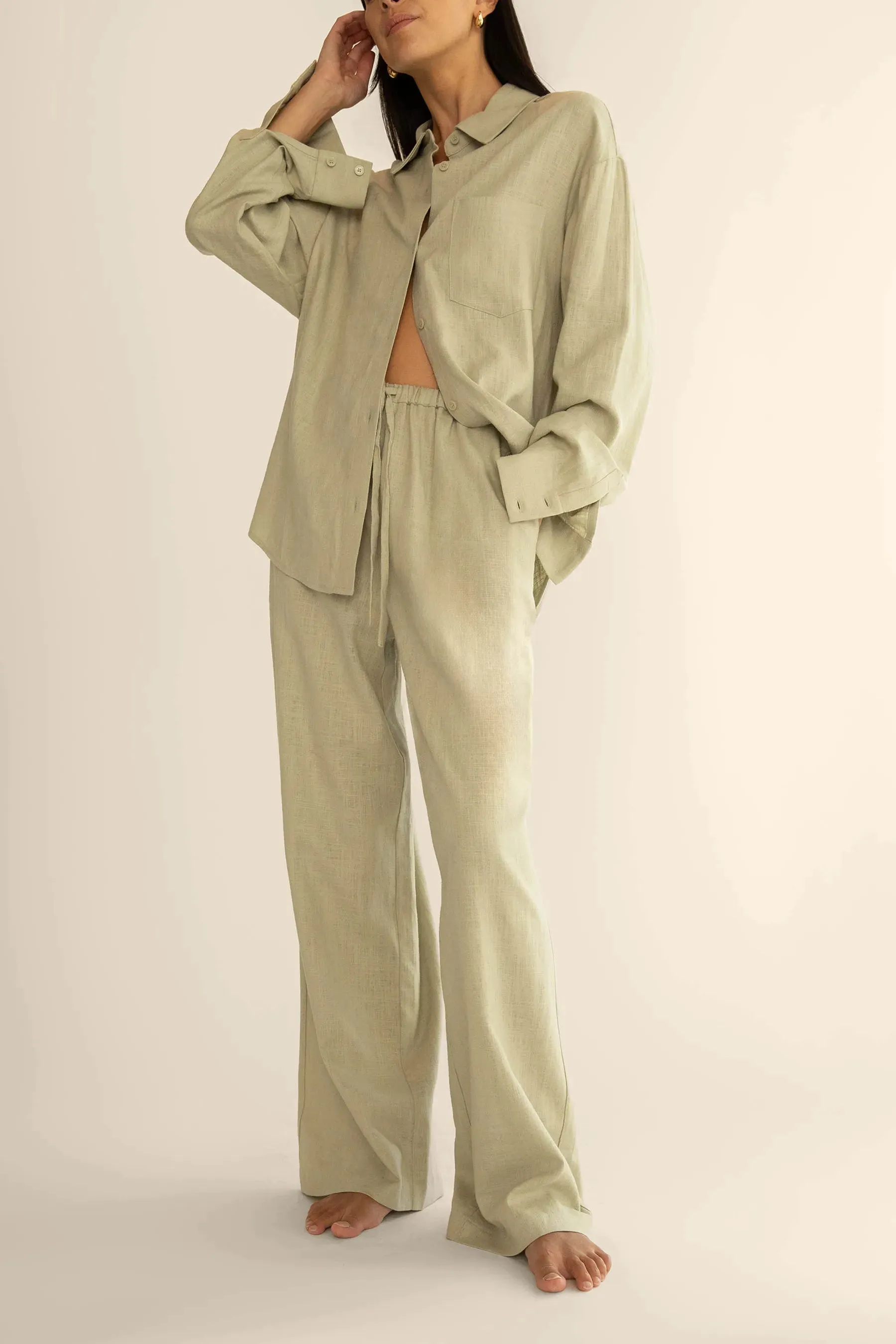 Linen Blend Wide Leg Pant