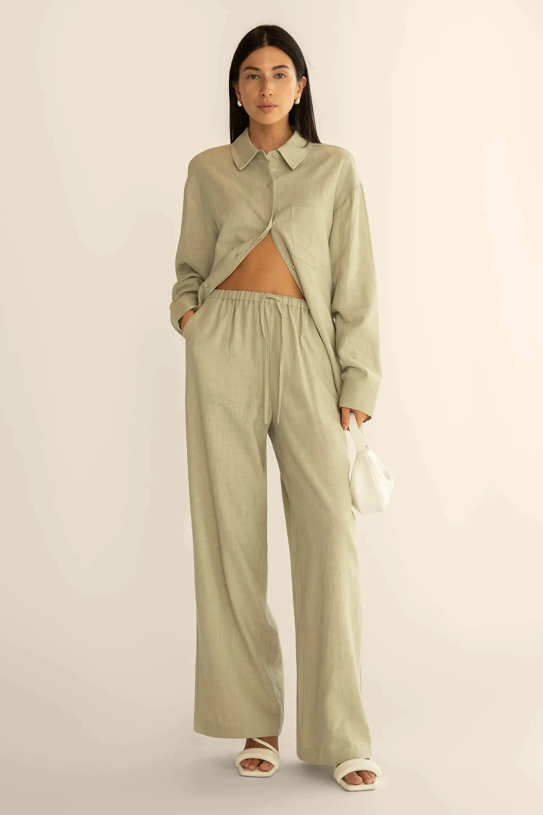Linen Blend Wide Leg Pant