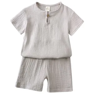 Linen Short Set - Light Grey