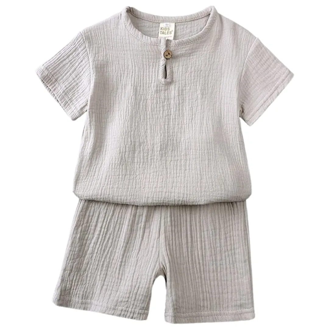 Linen Short Set - Light Grey