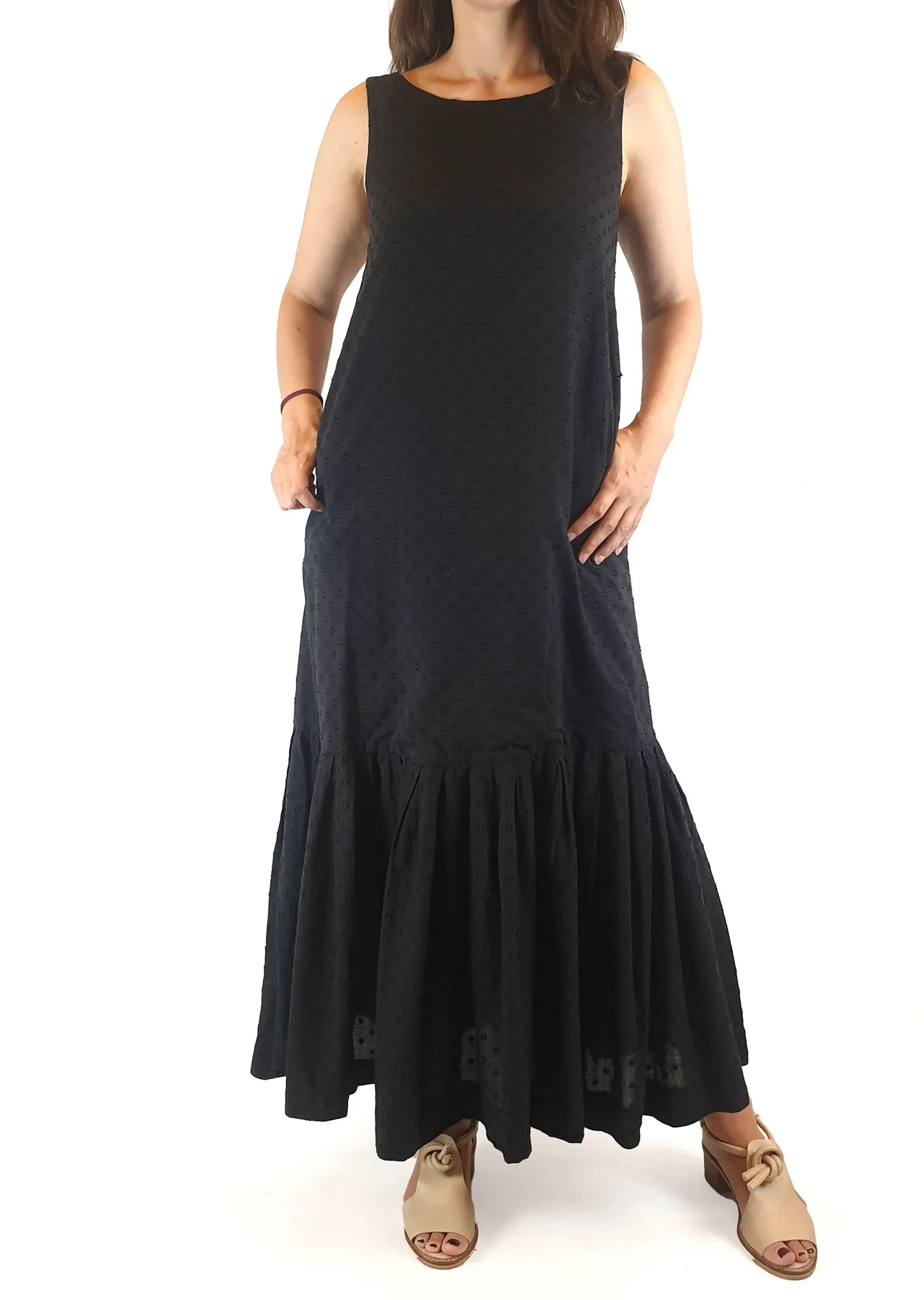 Lois Hazel black cotton sleeveless maxi dress size 8