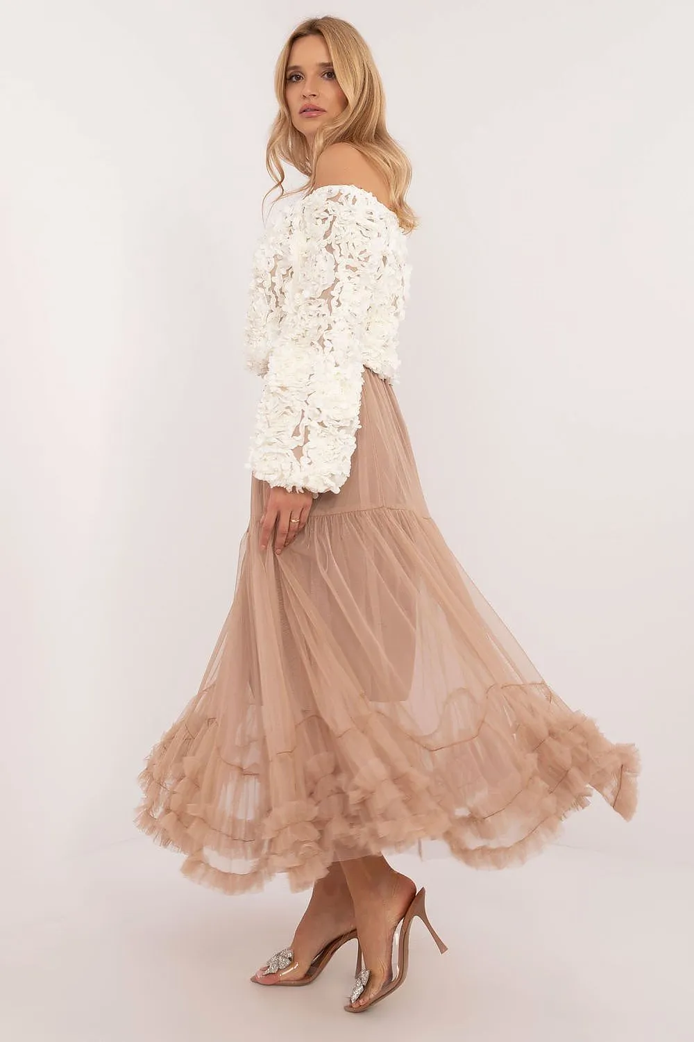 Long decorative frill tulle boho style skirt