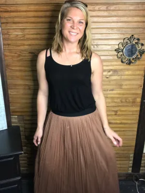 Long Deep Camel Maxi Skirt
