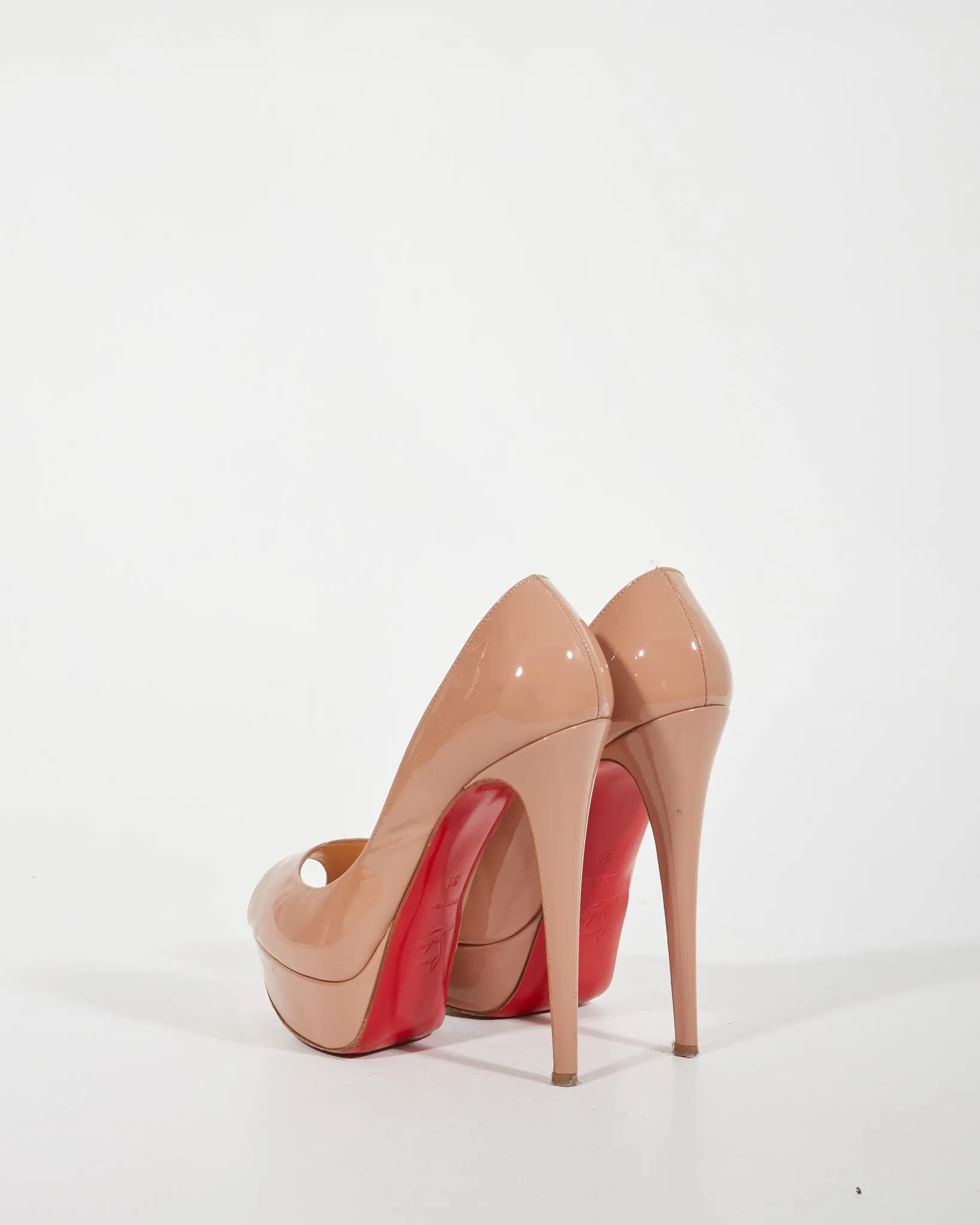 Louboutin Nude Patent Peep Toe Platform Pumps - 36