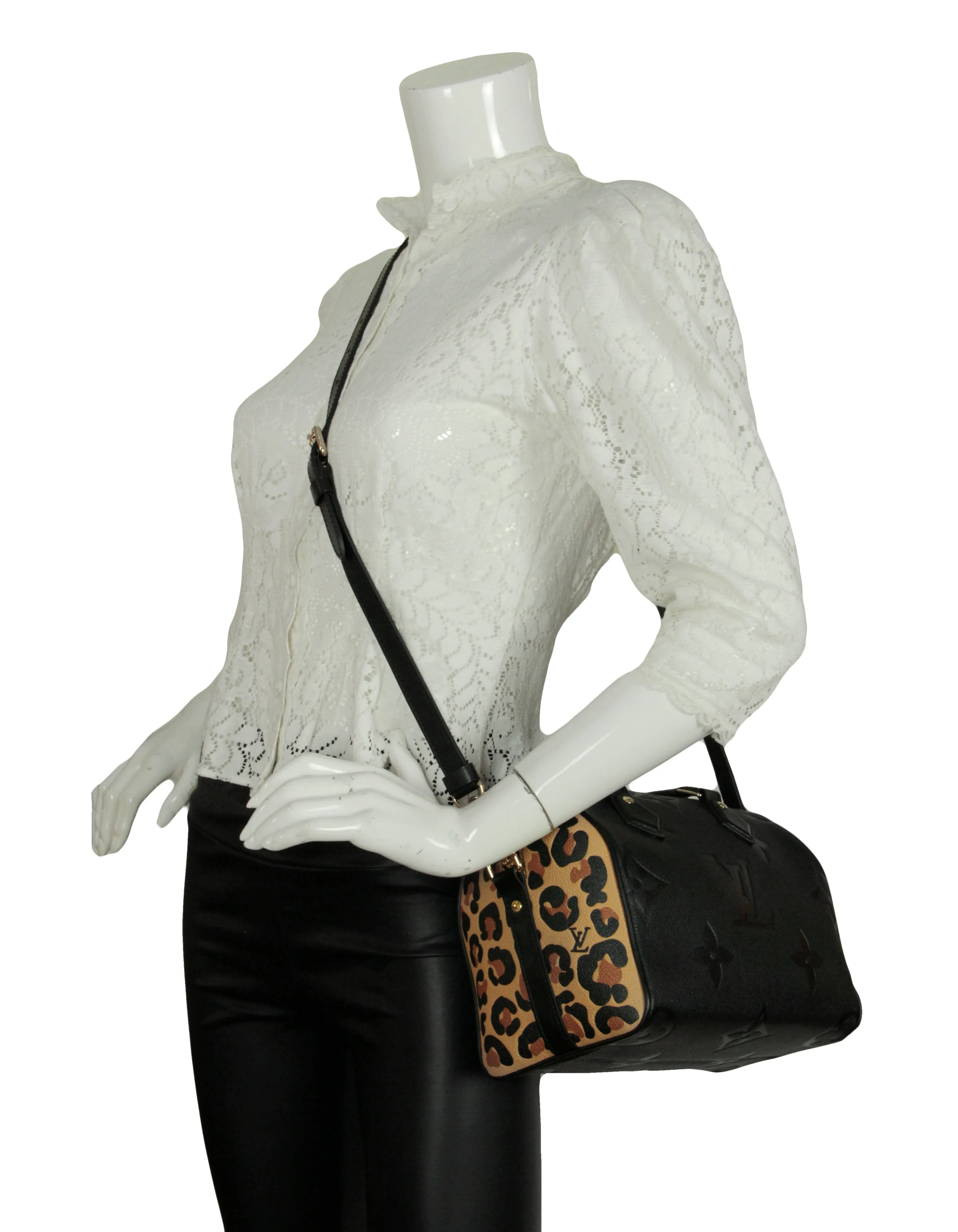 Louis Vuitton Black Leather Empreinte Monogram Giant Wild At Heart Speedy Bandouliere 25 Bag