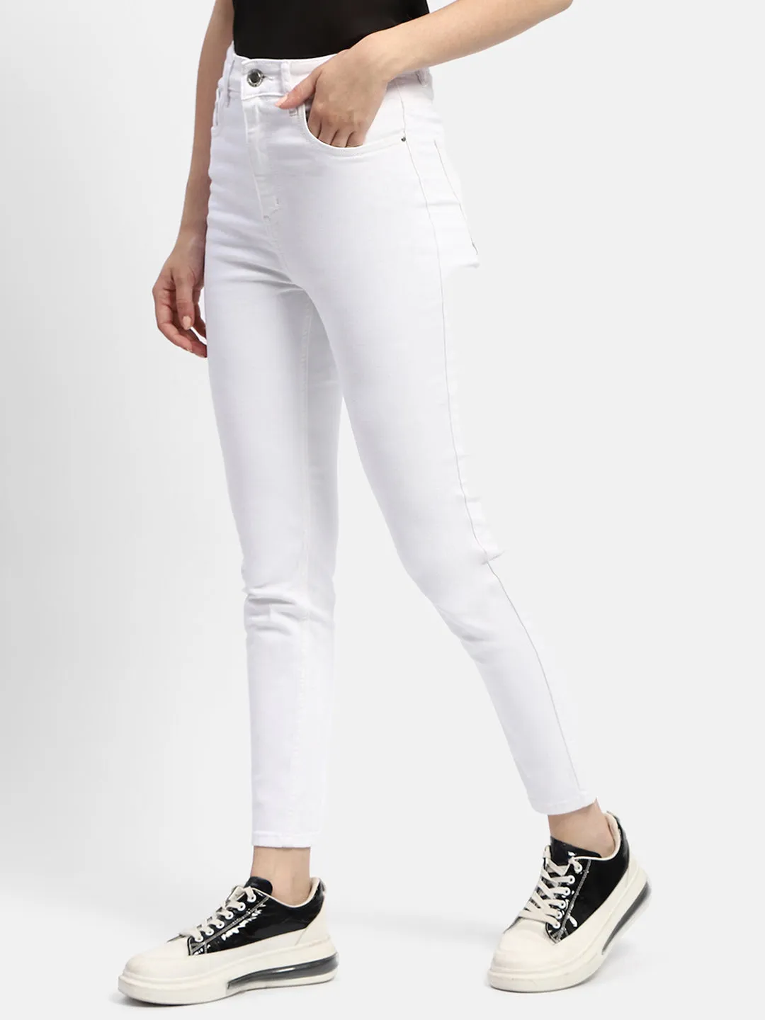 Madame Solid White Slim Fit Jeans