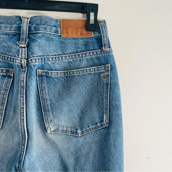 Madewell Classic Straight High Rise Ripped Knee Jeans Jade Wash 24 J7951