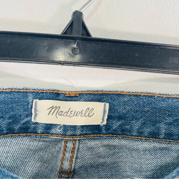 Madewell Classic Straight High Rise Ripped Knee Jeans Jade Wash 24 J7951