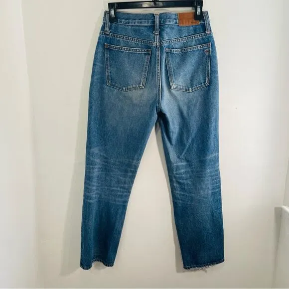 Madewell Classic Straight High Rise Ripped Knee Jeans Jade Wash 24 J7951