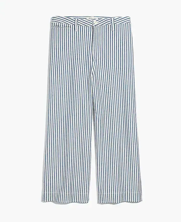 Madewell Emmett Wide-Leg Crop Pants Trousers in Herringbone Railroad Stripe