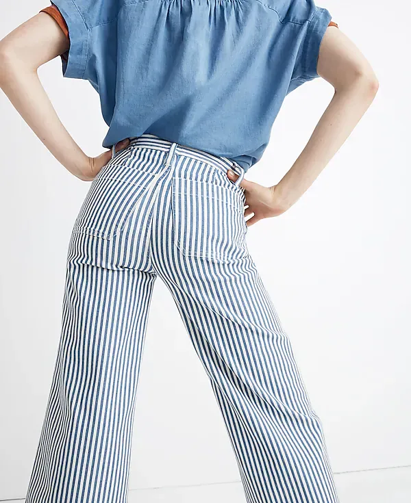Madewell Emmett Wide-Leg Crop Pants Trousers in Herringbone Railroad Stripe