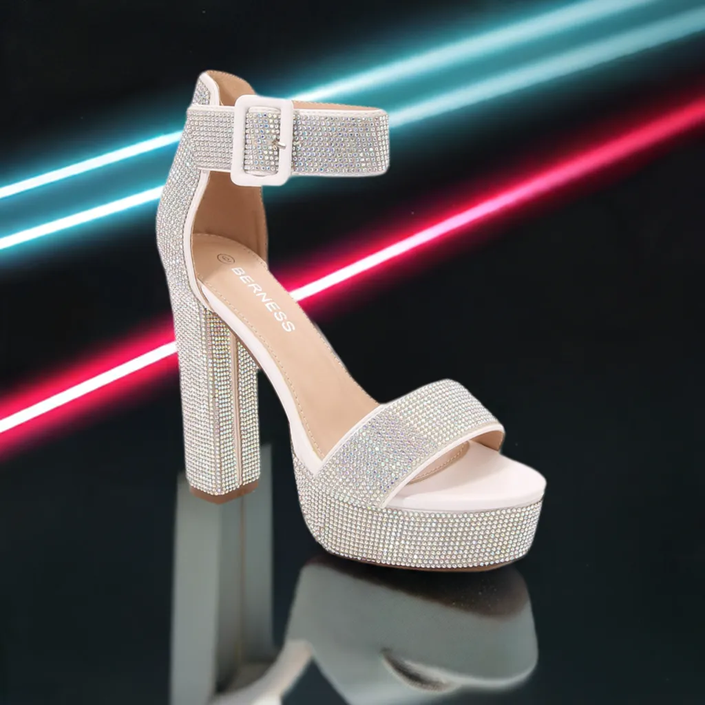 MARIA White Rhinestone Encrusted White Heel