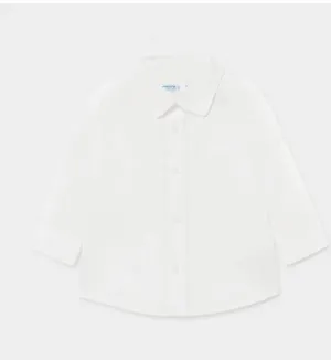 Mayoral Baby Boy Long Sleeved White Linen Dress Shirt: 6m to 36m