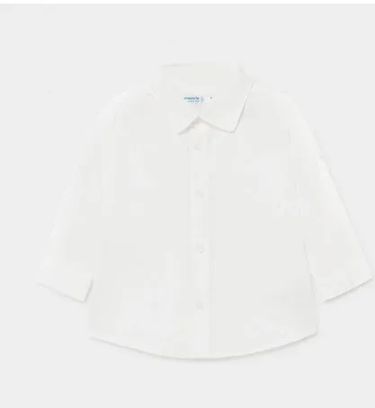Mayoral Baby Boy Long Sleeved White Linen Dress Shirt: 6m to 36m