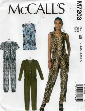 McCall's 7203 Womens Drop Waisted Jumpsuits & Rompers Out Of Print Sewing Pattern Size 14 - 22 UNCUT Factory Folded