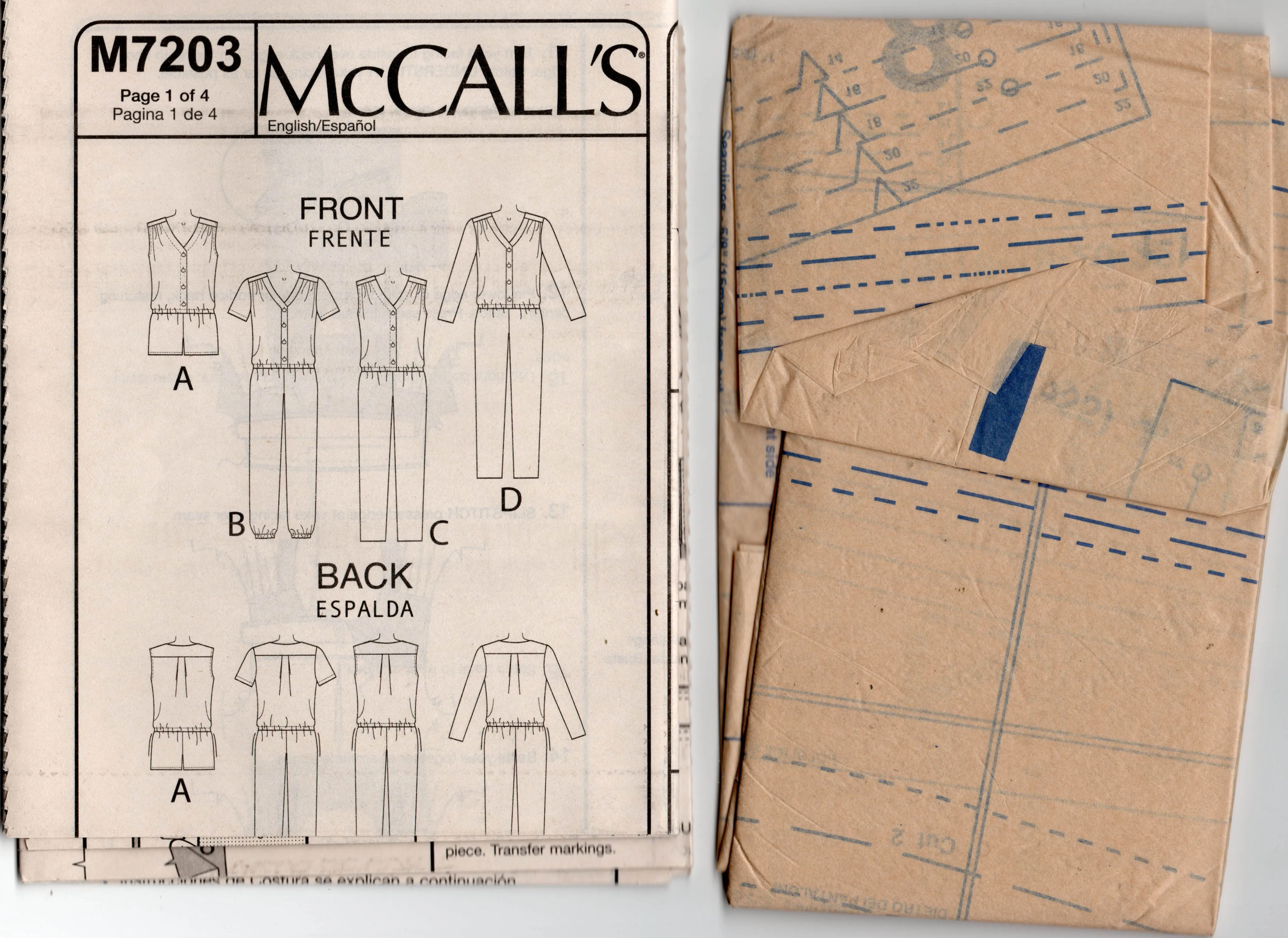 McCall's 7203 Womens Drop Waisted Jumpsuits & Rompers Out Of Print Sewing Pattern Size 14 - 22 UNCUT Factory Folded