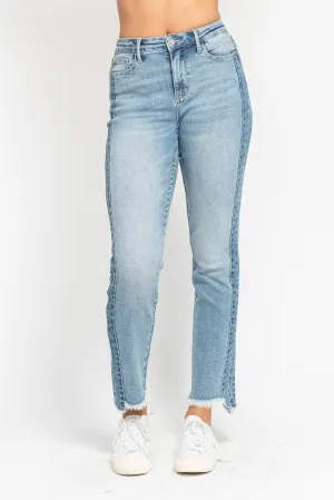 Medium Vintage Wash Side Panel Fray Hem Slim Judy Blue Jeans 9/16/24 8897